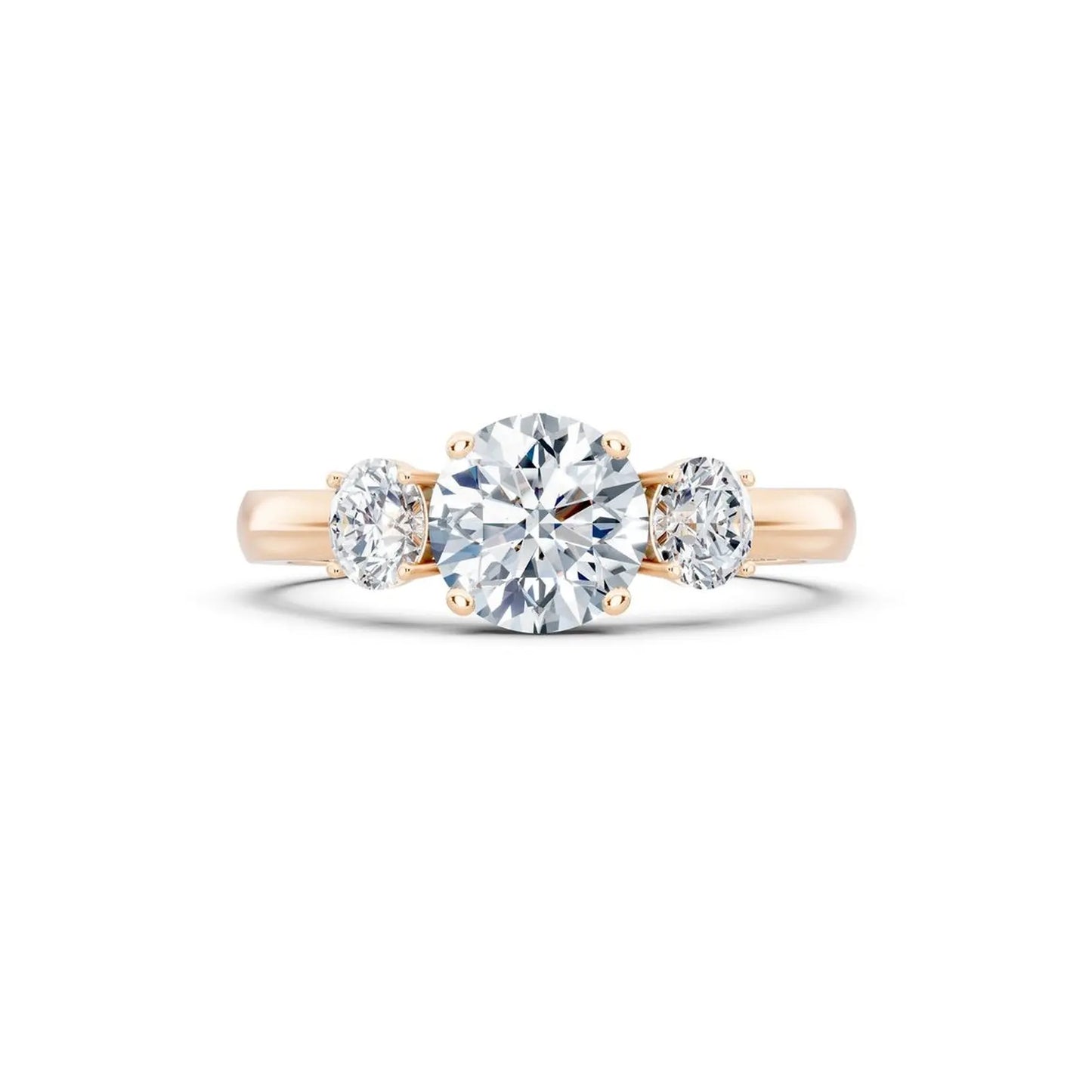 Three-Stone Round Diamond Engagement Ring with Oval Side Stones - Round