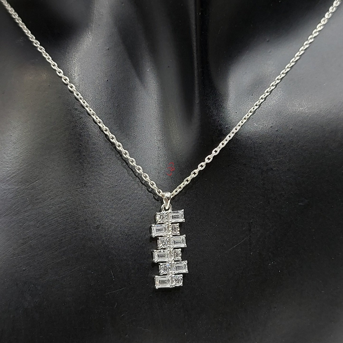 Baguette & Round Diamond Necklace Pendant, 18K white Gold Necklace, Art Deco Asymmetrical Pendant, Minimalist Elegant Necklace Gift for Her Forever For Love