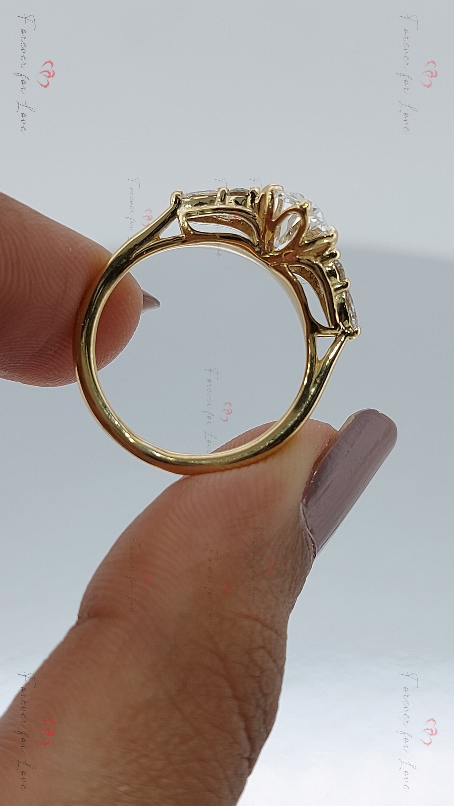 1.5 Carats Oval Diamond engagement ring unique Cluster Yellow gold engagement ring Forever For Love