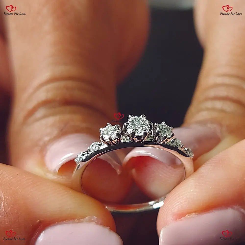 Floating Diamond Ring - Petite Elegant Band with Cluster Diamonds Forever For Love