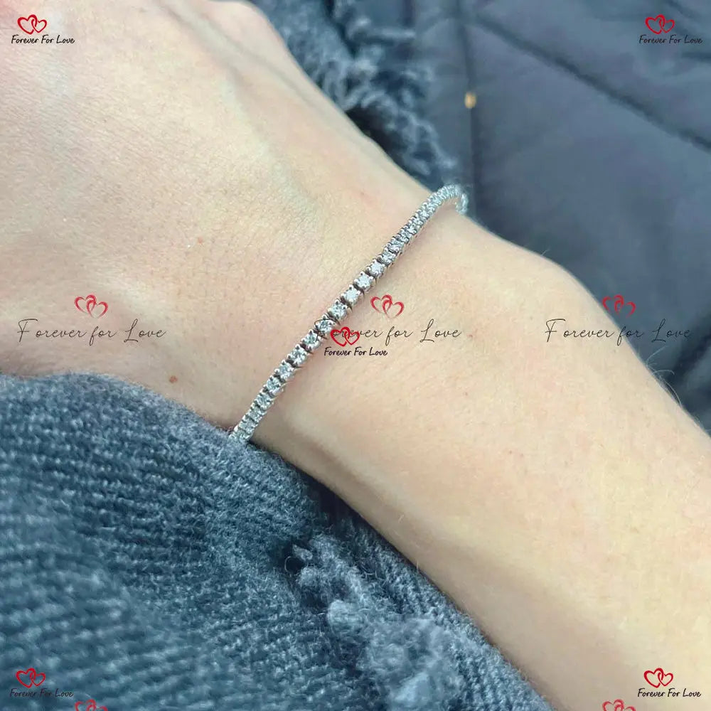 White Gold Diamond Tennis Bracelet Round Cut Handmade Forever For Love