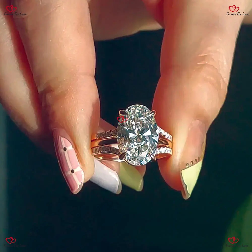 Oval Cut Engagement Ring Set with Curved Diamond Band Forever For Love