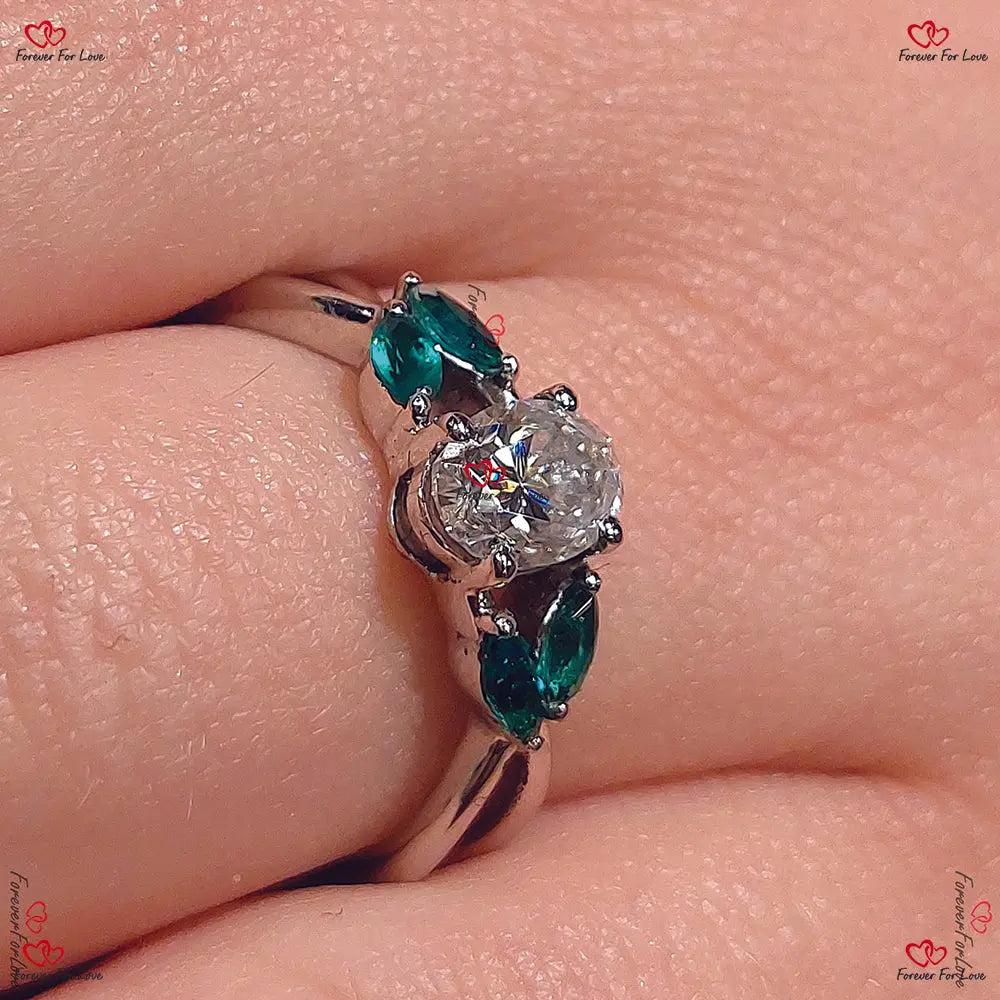 Unique Vintage Style Oval Diamond Engagement Ring | Natural Inspired Marquise Emerald Green Leaf Art Deco Celtic Proposal Ring Forever For Love