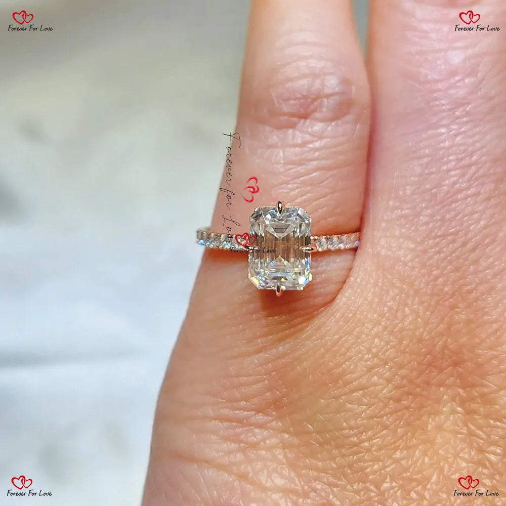 Vintage Emerald Diamond Ring with Pave Accent Forever For Love