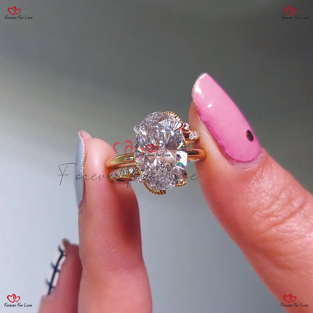 Vintage Oval Diamond Wedding Ring Set Forever For Love