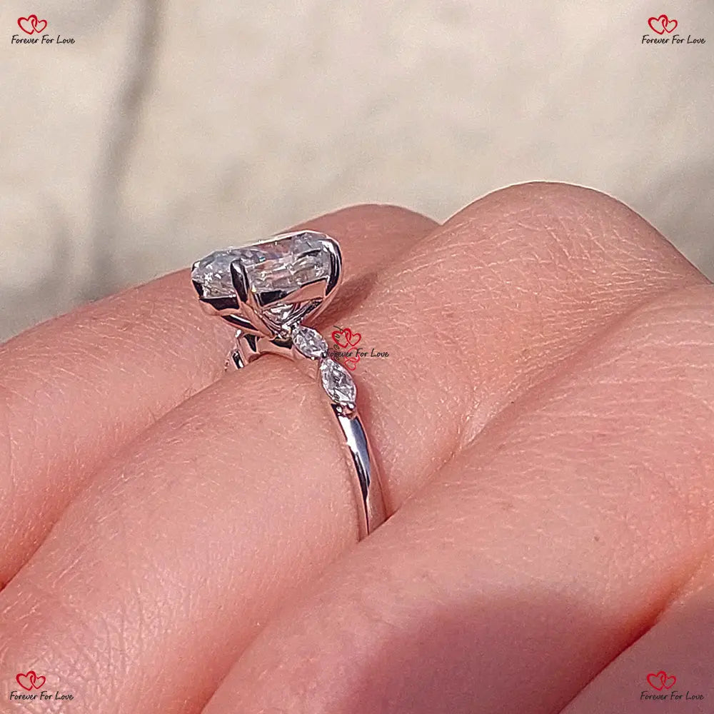 Unique Vintage Style Brilliant Cut Oval Moissanite Engagement Ring | Marquise Diamond Side Stones | Solid Gold Forever For Love