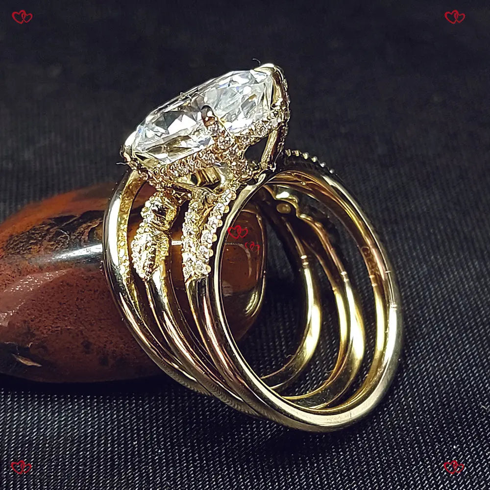 Oval Moissanite Engagement Ring Set - Vintage Unique White Gold Stackable Cluster Ring Forever For Love