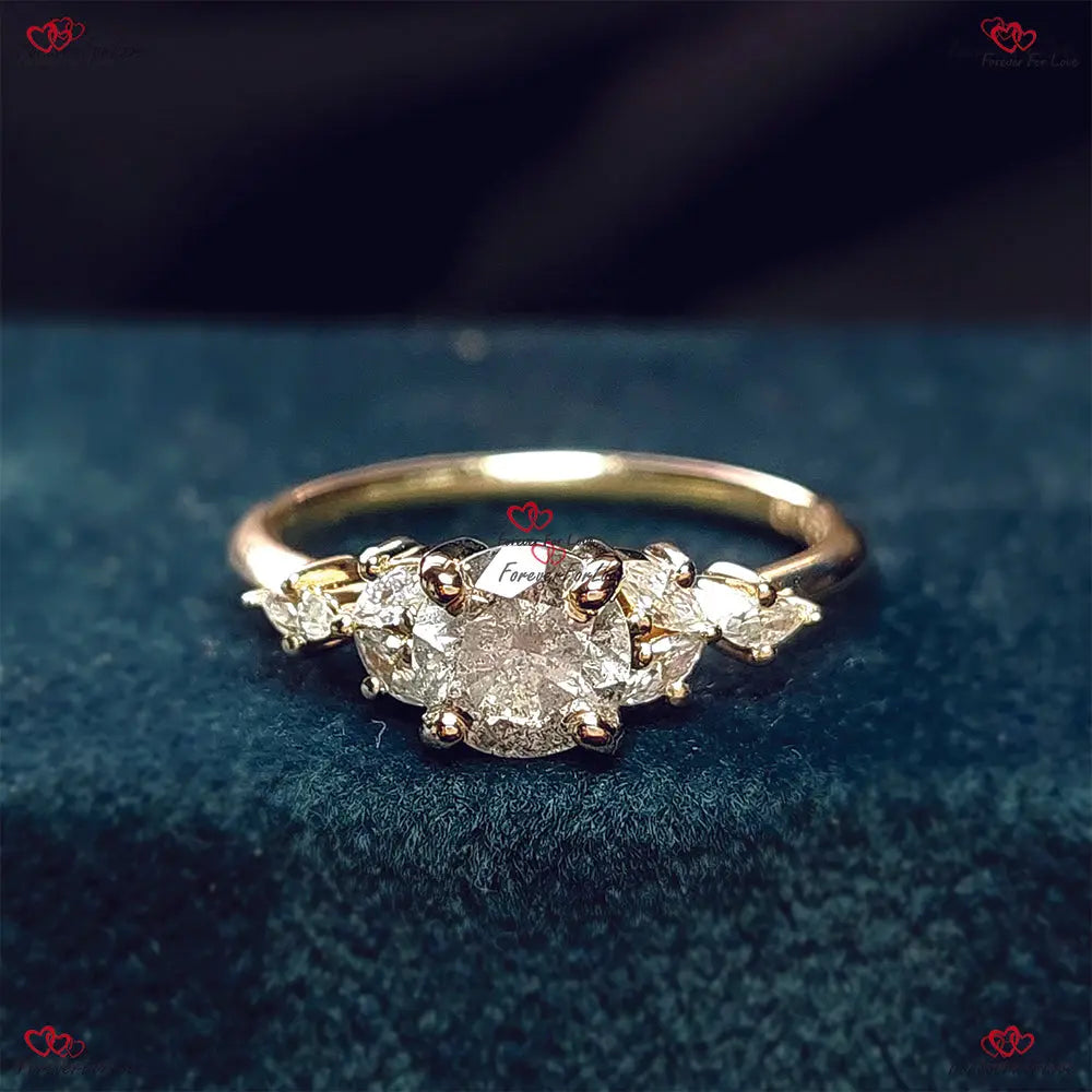 Round Vintage Salt and Pepper Diamond Engagement Ring Forever For Love