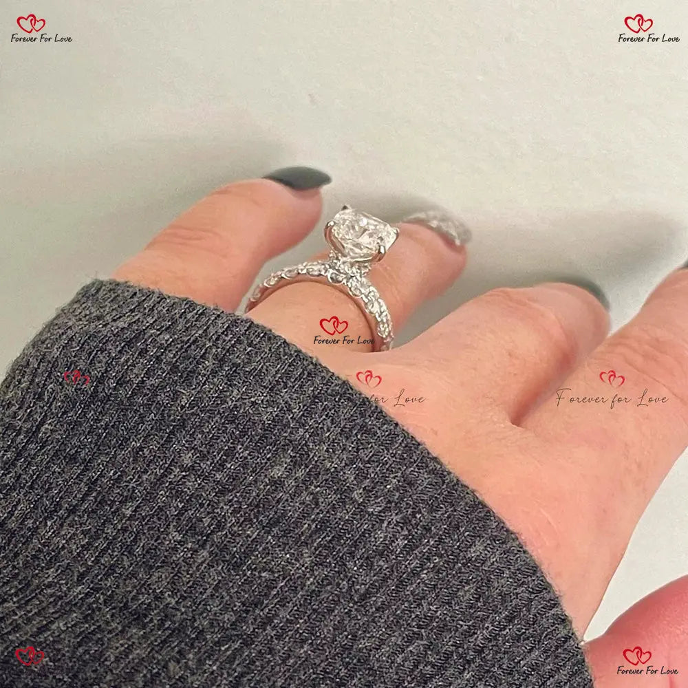 Hidden Halo Double Prongs Cushion Cut Diamond Engagement Ring Forever For Love