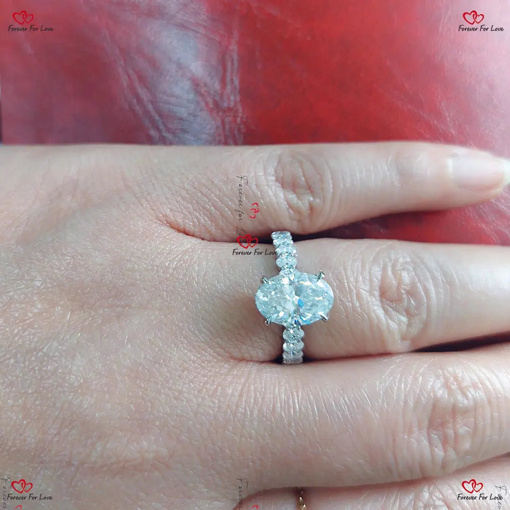 Crushed Ice Oval Engagement Ring - Chunky Oval Band in Solid Gold Forever For Love