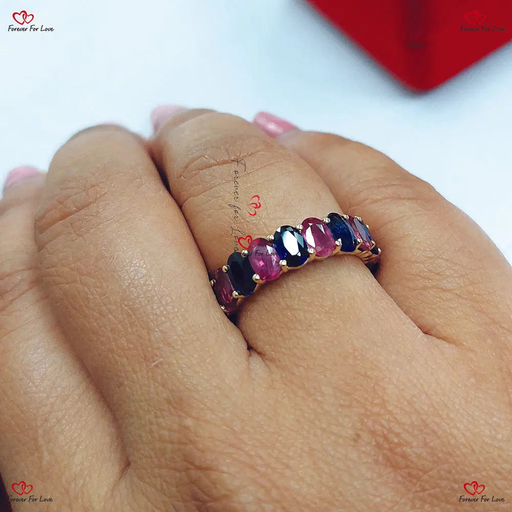 Unique Sapphire Antique Engagement Ring - Natural Rainbow Sapphire Eternity Band Forever For Love