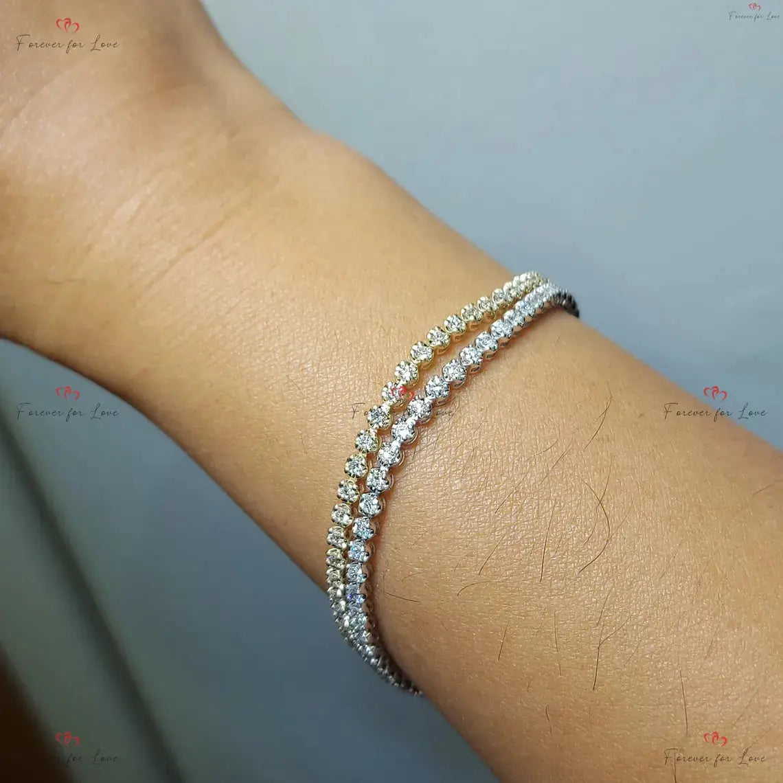 14K Solid Gold Lab Grown Diamond Tennis Bracelet – 1.5MM Round Cut Forever For Love