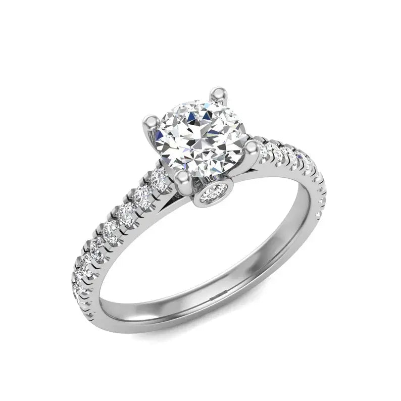 0.5 Carat Round Brilliant Natural Diamond Engagement Ring with Pavé Band Forever For Love