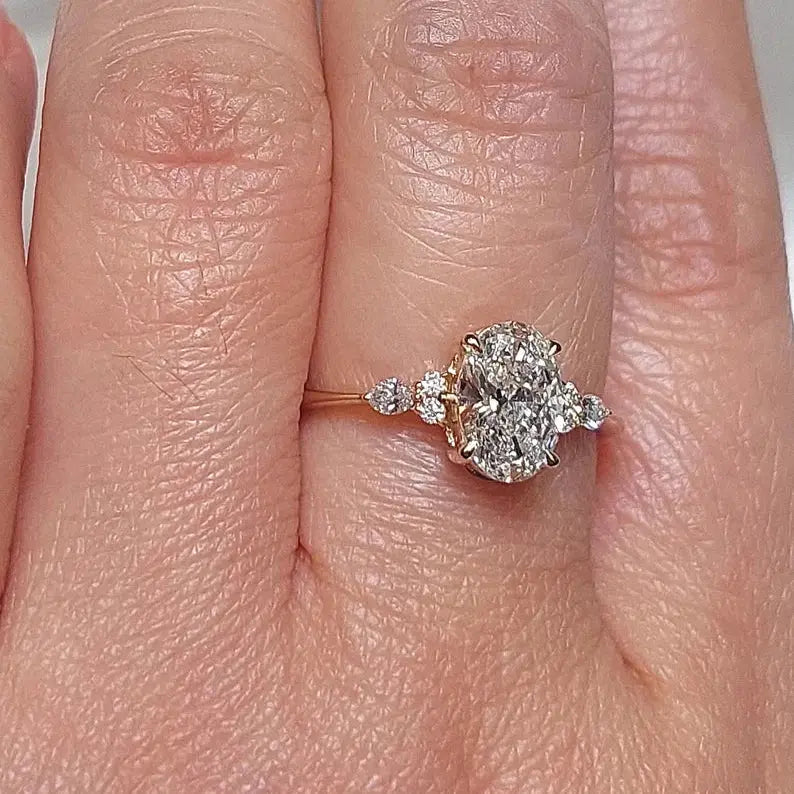 1.5 Carat Oval Lab Diamond Ring with Side Accents Forever For Love