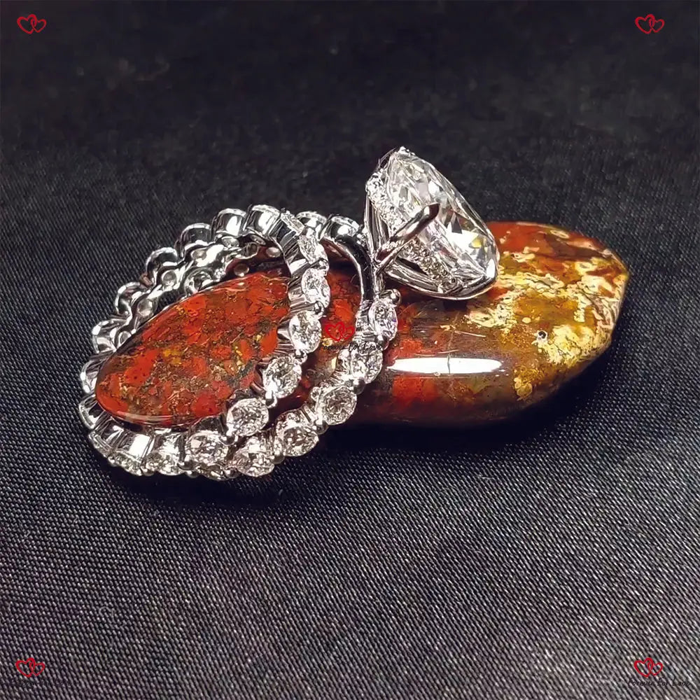 Vintage Fancy Crushed Ice Oval Diamond Bridal Set Ring Forever For Love