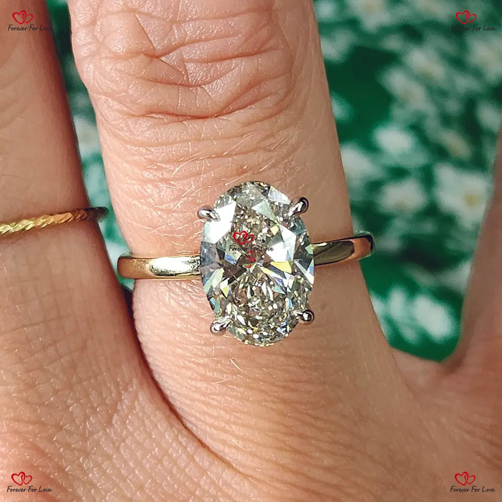 Oval Solitaire Diamond Engagement Ring in Solid Gold Forever For Love