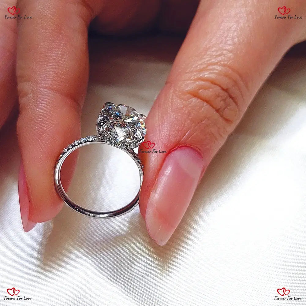 Oval Diamond/Diamanite Engagement Ring with Pave Band Forever For Love