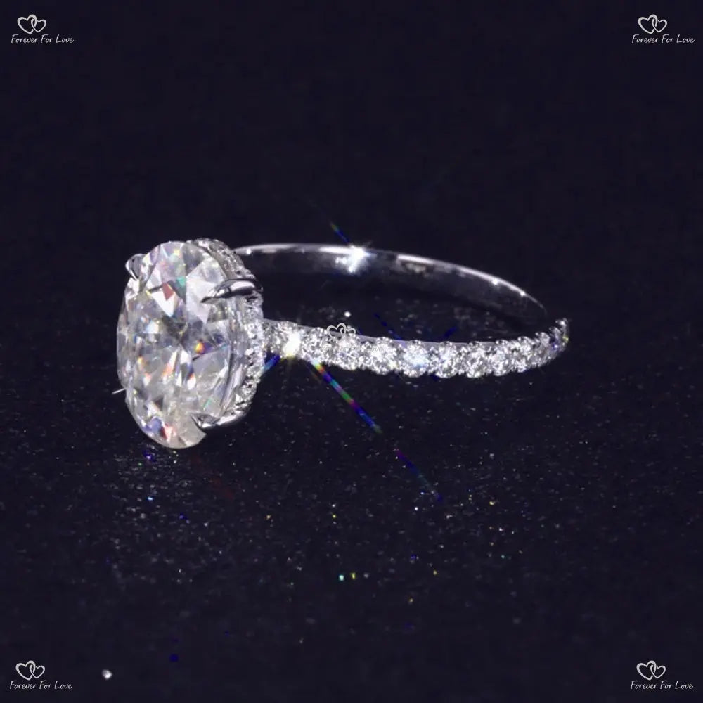 Forever One Moissanite Engagement Ring Elongated Oval Cut Solid Gold Forever For Love