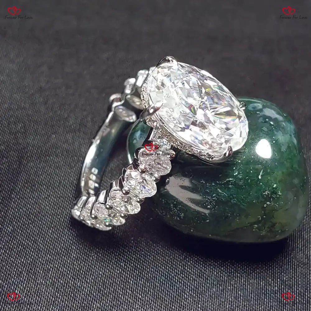 Crushed Ice Oval Cut Moissanite Engagement Ring | Hidden Halo Chunky Oval Band | Solid Gold Forever For Love