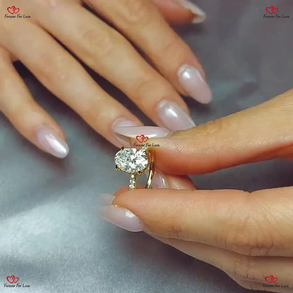 Oval Cut Engagement Ring Lab Grown Oval Engagement in Solid Gold Forever For Love