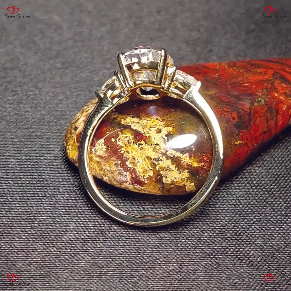 Oval Cut and Pear Cut Moissanite Engagement Ring | Three Stone Trilogy | Solid Gold Forever For Love