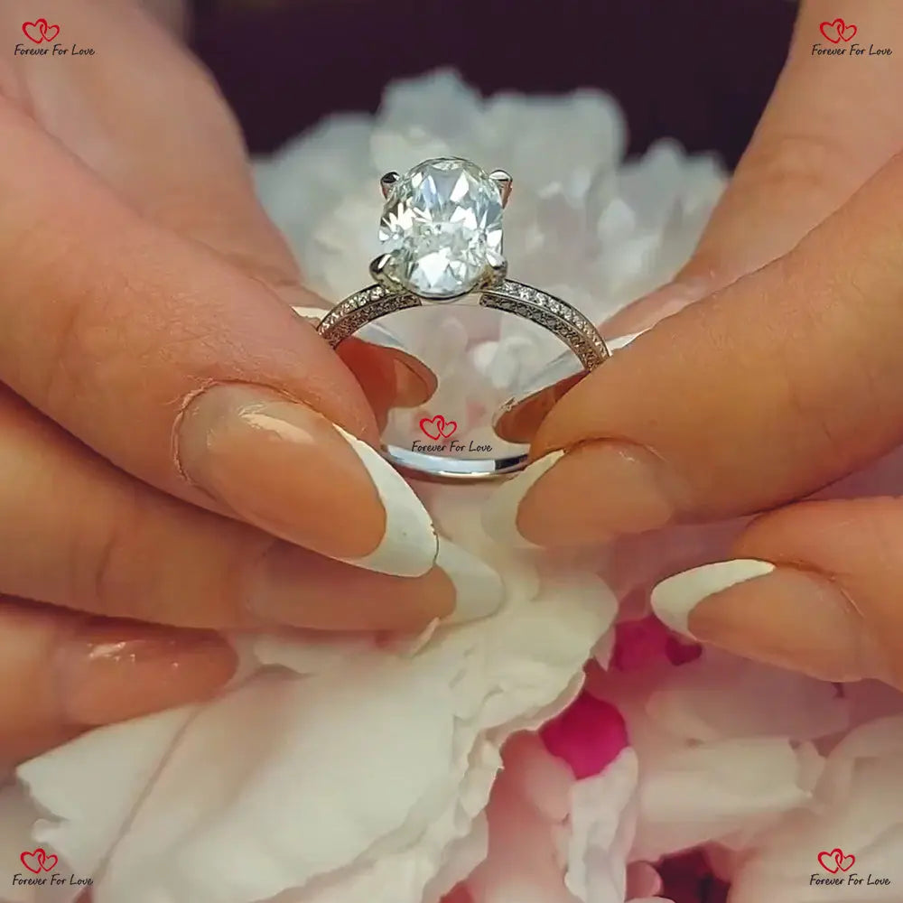 Hidden Halo Three Row Pave Crushed Ice Oval Diamond Engagement Ring Forever For Love