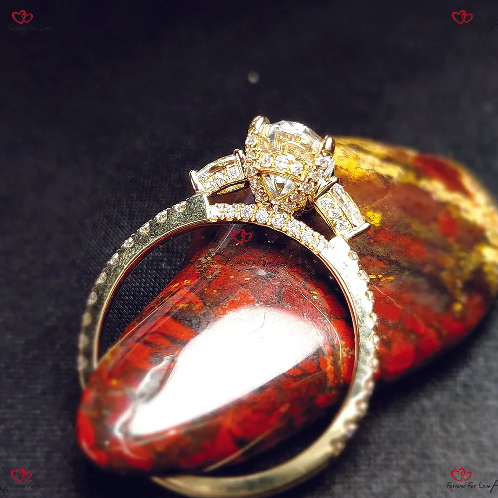 Oval Moissanite Antique Engagement Ring | Brilliant Cut Oval | Vintage Yellow Gold | Pear Diamond Trilogy Ring Forever For Love