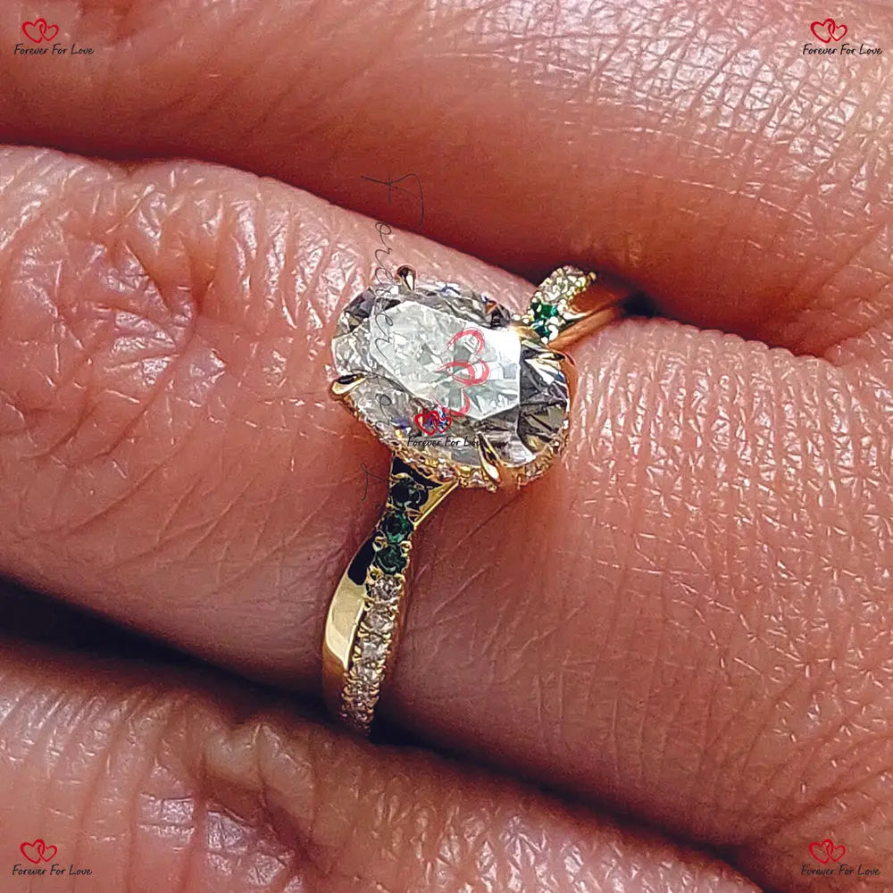 Oval Engagement Ring with Diamond Twisted Band Forever For Love