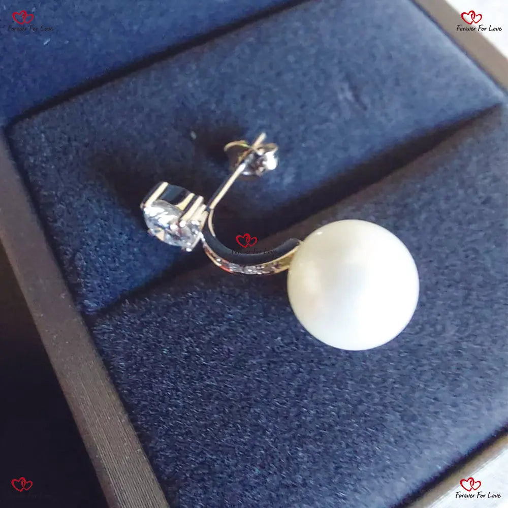 Gold Diamond and Natural South Sea Pearl Earrings Forever For Love