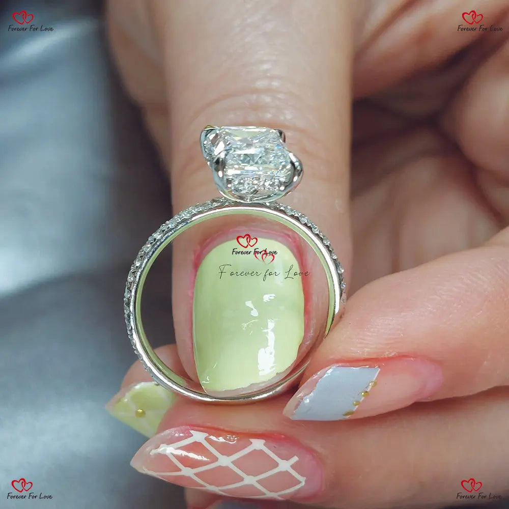 Radiant Diamond Engagement Ring with Hidden Halo Forever For Love