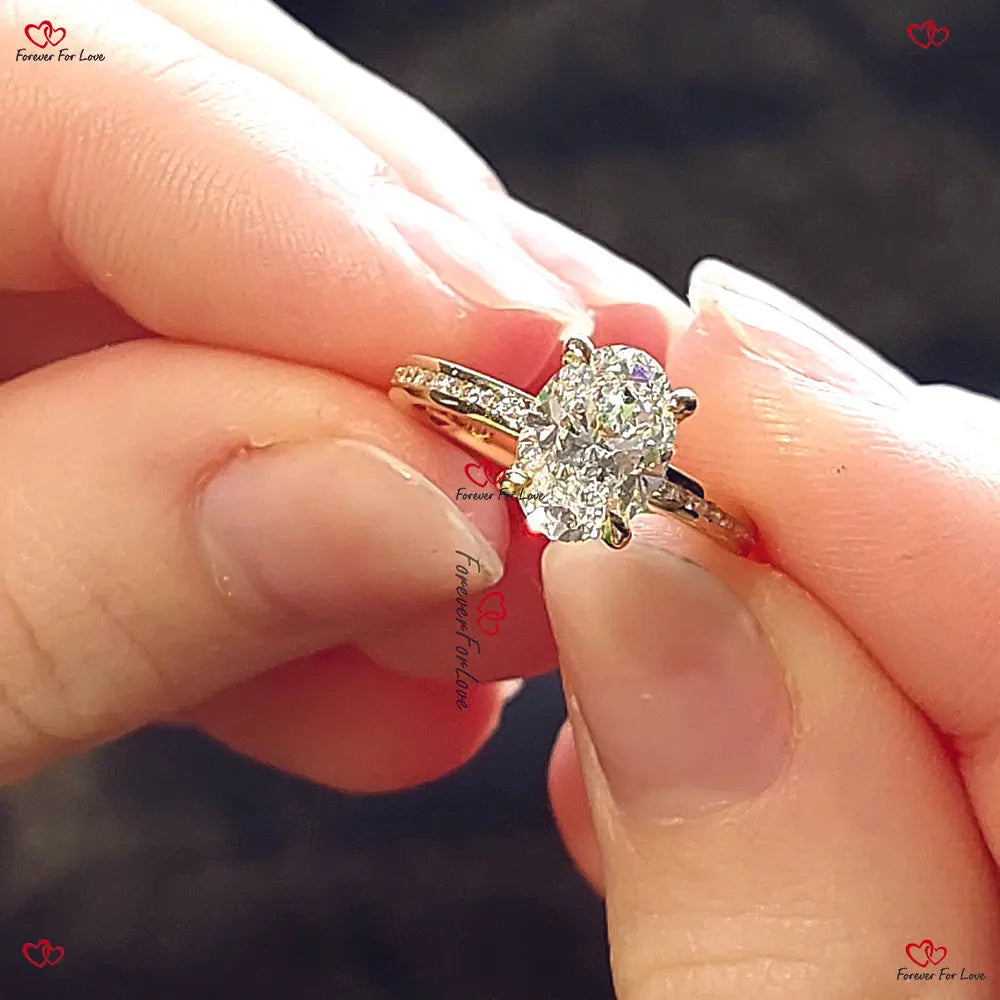 Unique Lab Diamond Oval Cut Engagement Ring | IGI Certified | Solid Yellow Gold | Modern Solitaire Proposal Ring Forever For Love