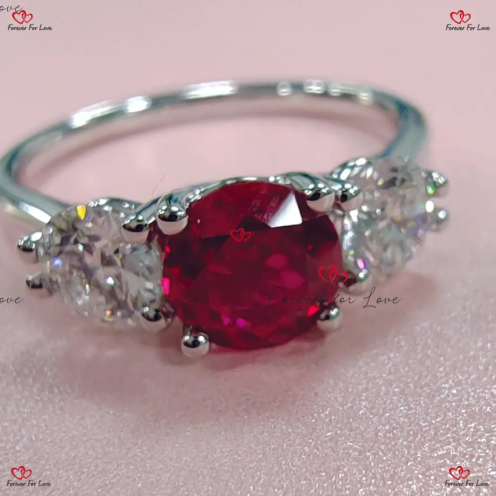 Vintage Ruby Engagement Ring - Hand Engraved Platinum Ruby and Diamond Trilogy Ring Forever For Love