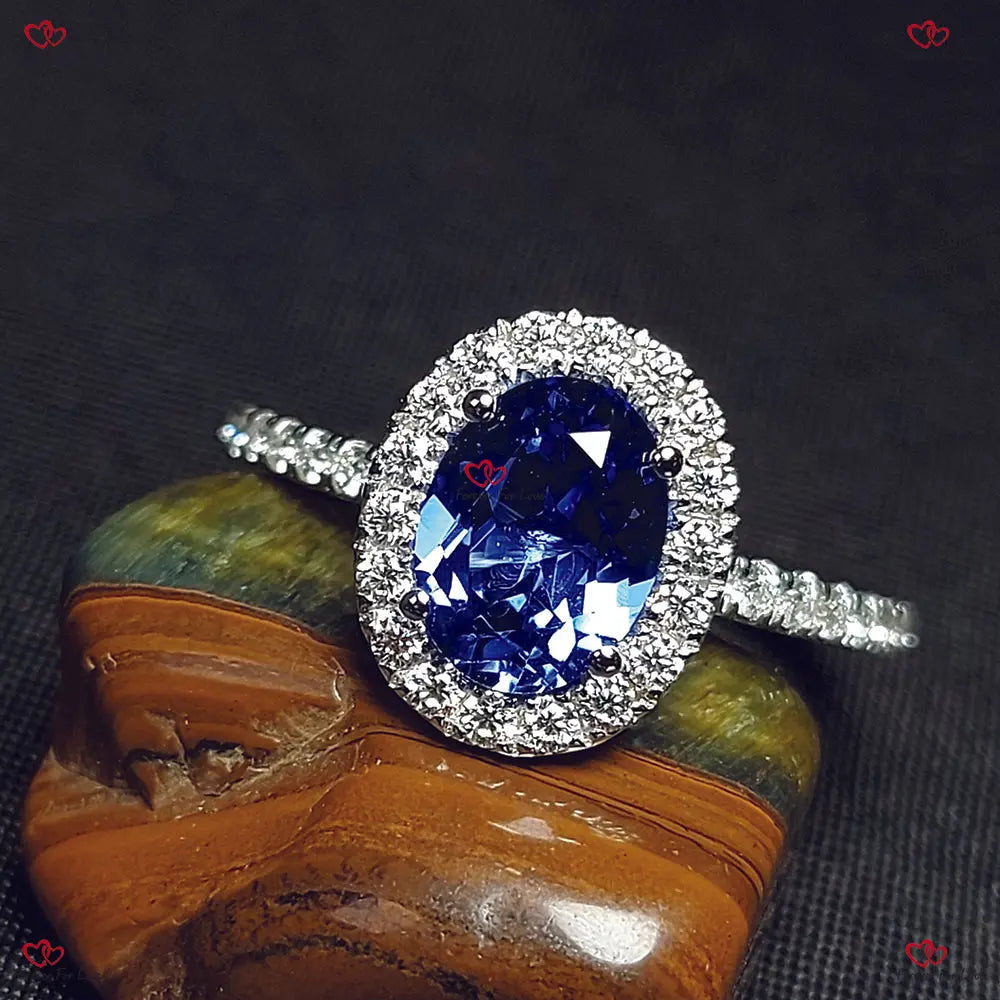 Vintage Blue Sapphire Engagement Ring – Princess Diana Inspired Oval Cut in Yellow Gold with Diamonds Forever For Love