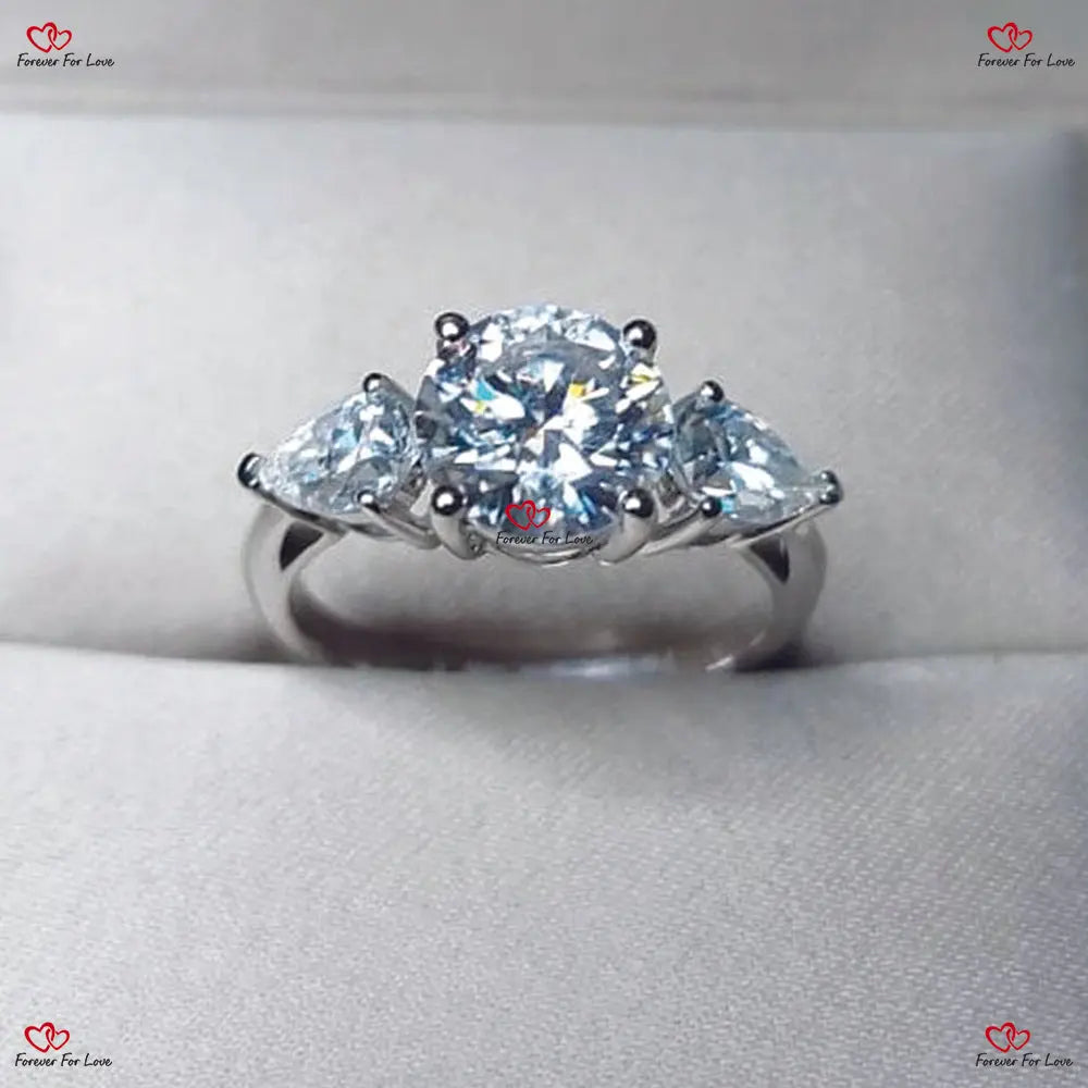 Brilliant Cut Diamond Engagement Ring Round and Pear Diamonds Forever For Love