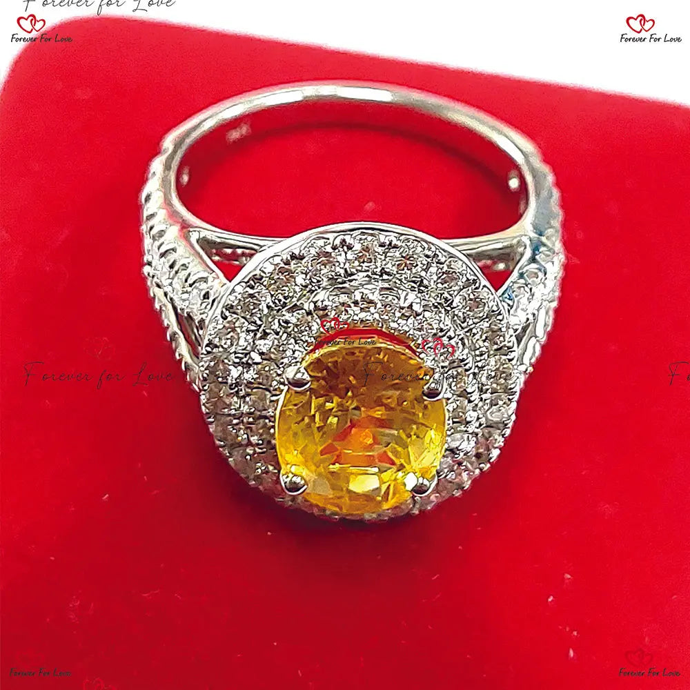 Double Halo Diamonds Vintage Yellow Sapphire Engagement Ring Forever For Love