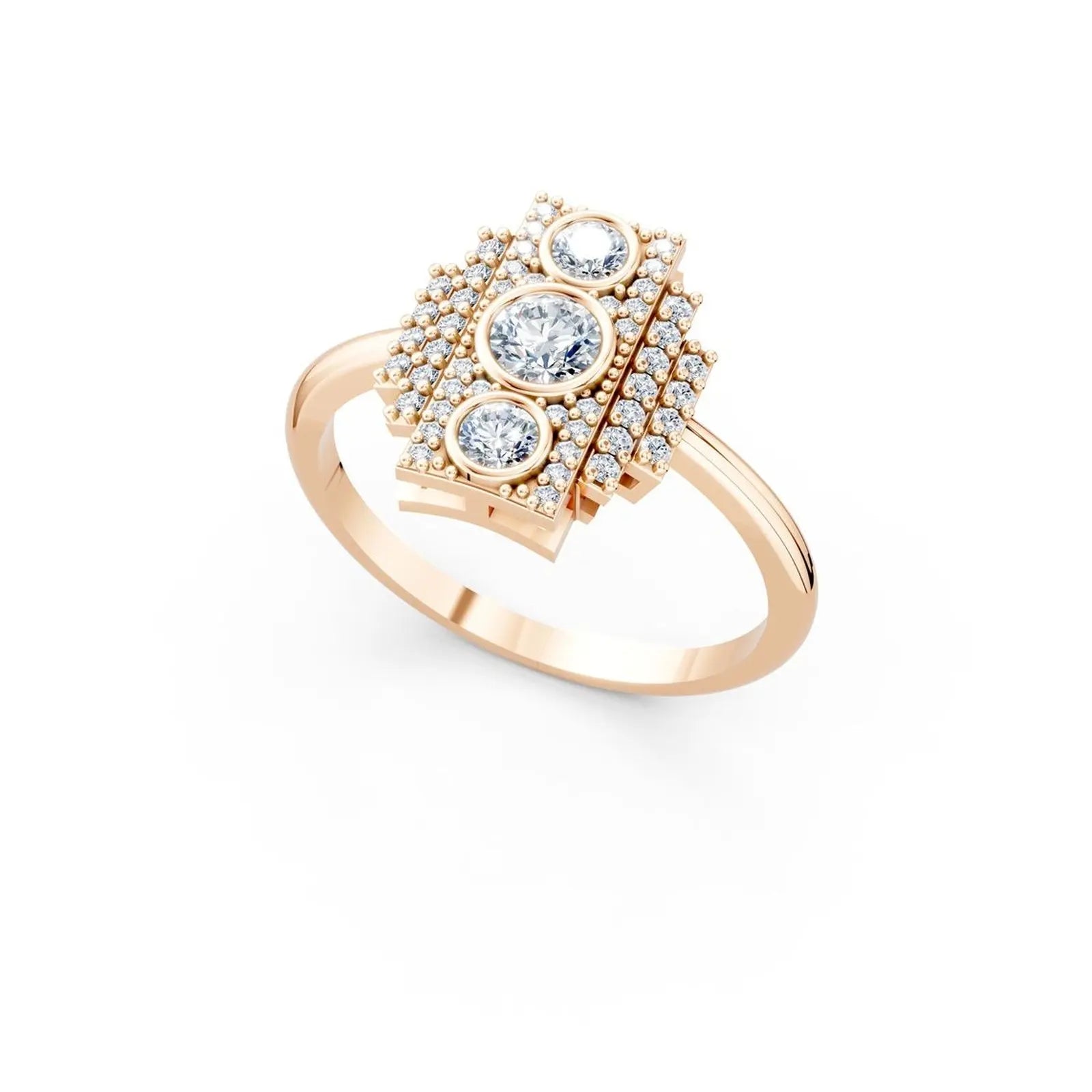 Art Deco Style Diamond and Milgrain Cluster Ring - Round