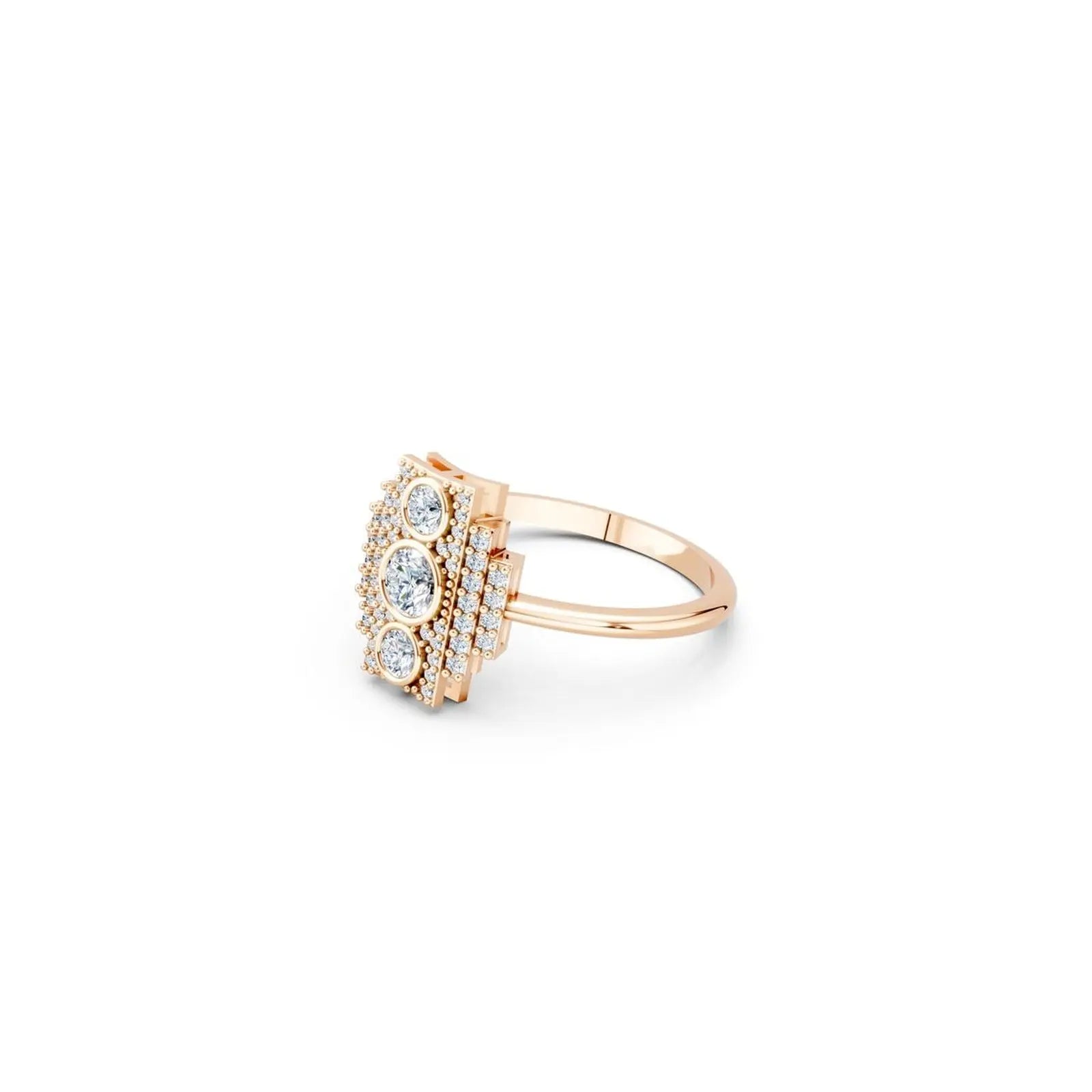 Art Deco Style Diamond and Milgrain Cluster Ring - Round
