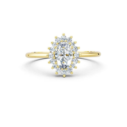 Oval Center Stone with Round Diamond Flower Halo Engagement Ring Forever For Love