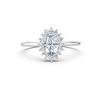 Oval Center Stone with Round Diamond Flower Halo Engagement Ring Forever For Love