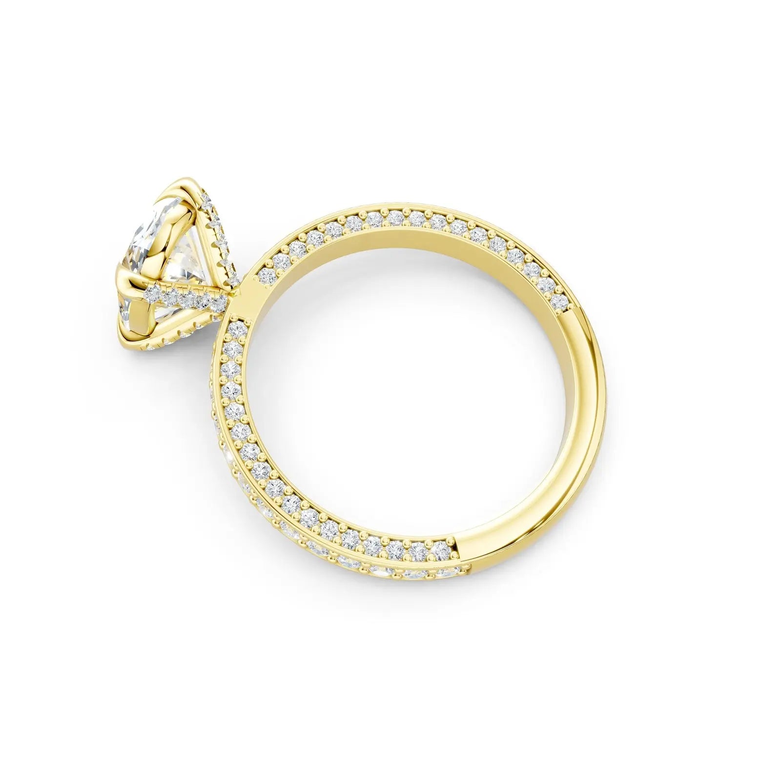 Oval Diamond Engagement Ring with Three-Row Pave Band and Hidden Halo Forever For Love