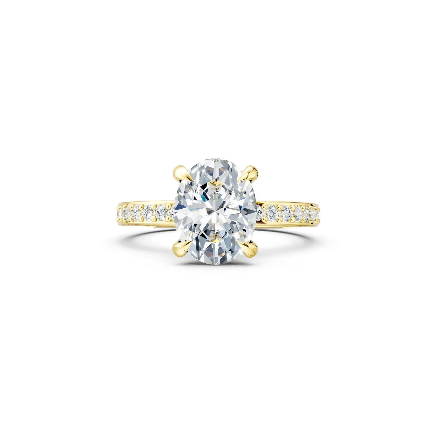 Oval Diamond Engagement Ring with Three-Row Pave Band and Hidden Halo Forever For Love