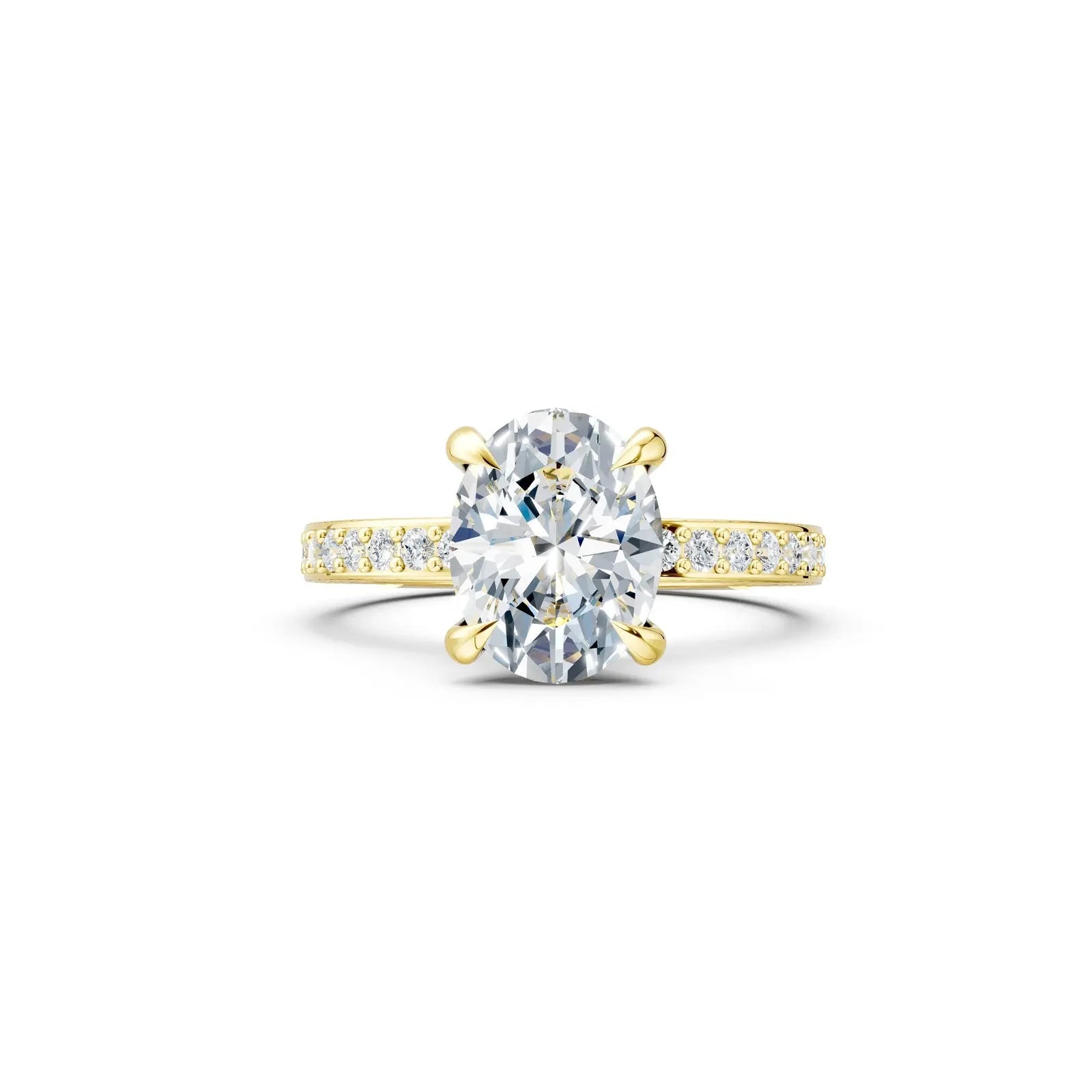 Oval Diamond Engagement Ring with Three-Row Pave Band and Hidden Halo Forever For Love