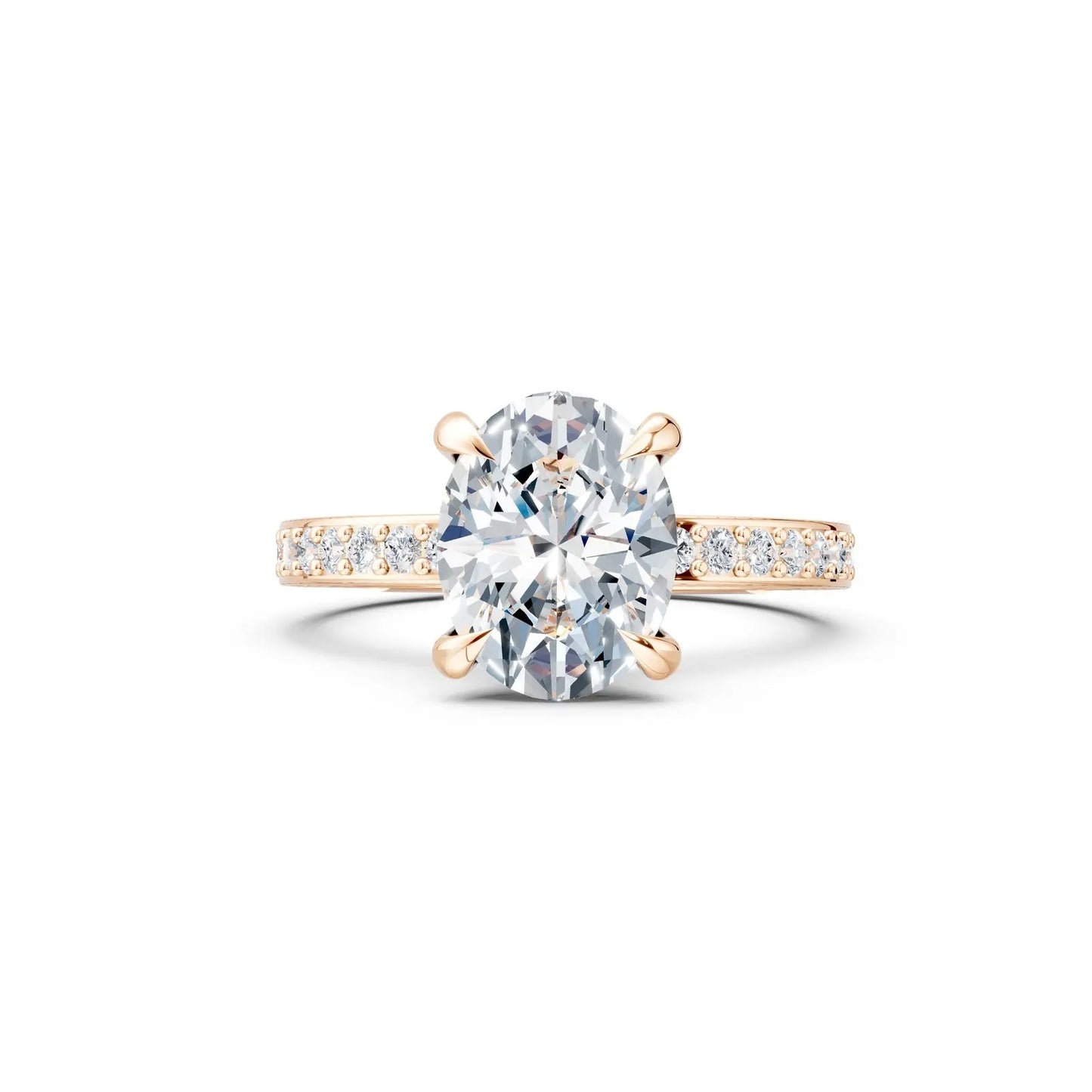 Oval Diamond Engagement Ring with Three-Row Pave Band and Hidden Halo Forever For Love