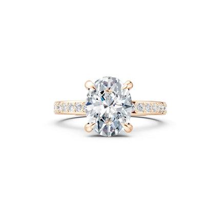 Oval Diamond Engagement Ring with Three-Row Pave Band and Hidden Halo Forever For Love
