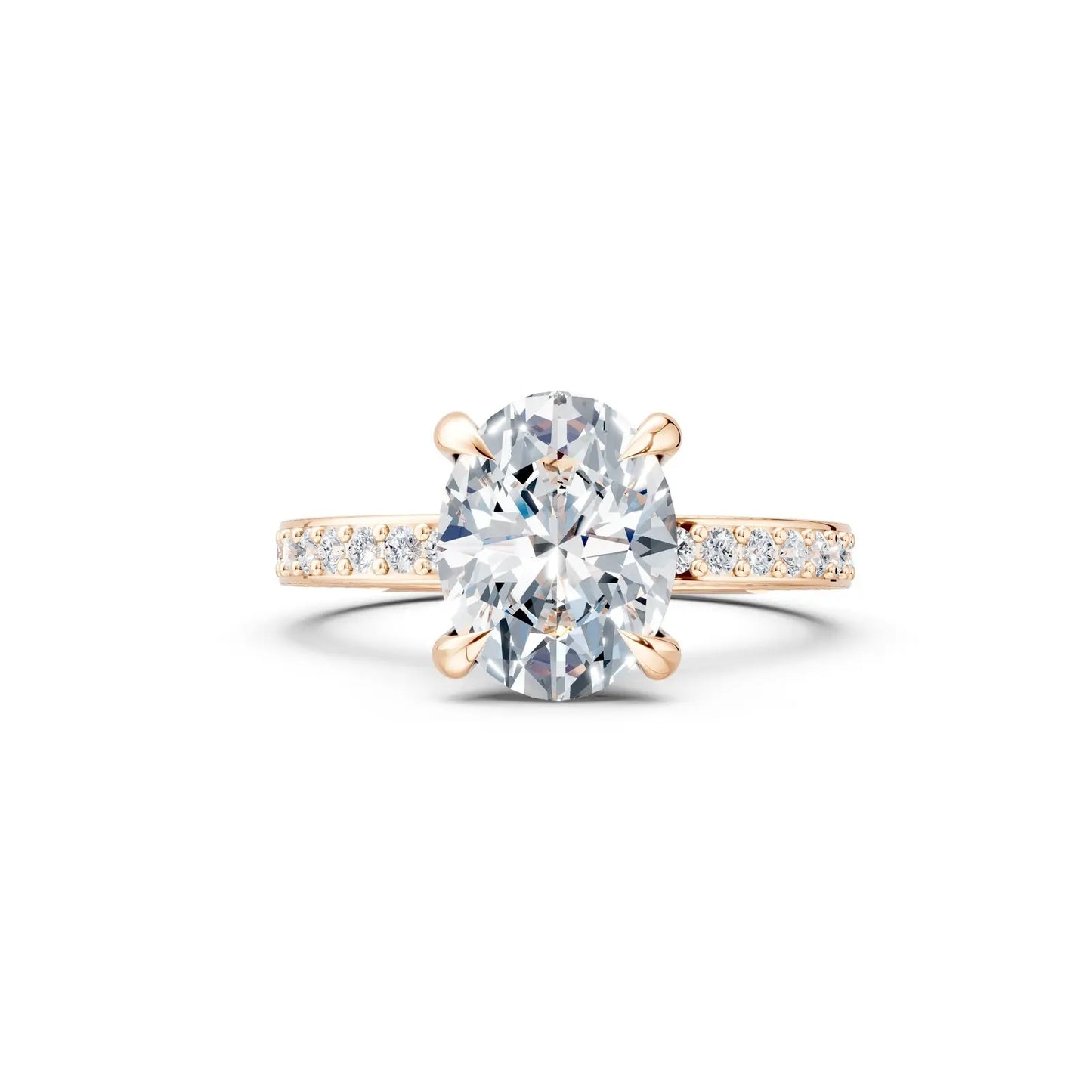 Oval Diamond Engagement Ring with Three-Row Pave Band and Hidden Halo Forever For Love