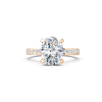 Oval Diamond Engagement Ring with Three-Row Pave Band and Hidden Halo Forever For Love