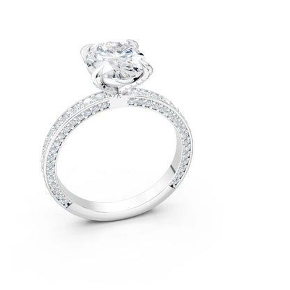 Oval Diamond Engagement Ring with Three-Row Pave Band and Hidden Halo Forever For Love