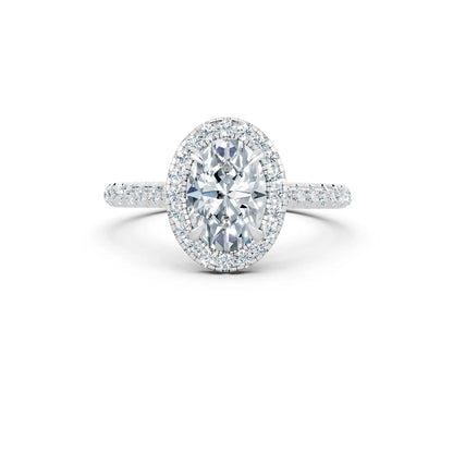 Oval Diamond Engagement Ring with Single Halo and Pave Band Forever For Love