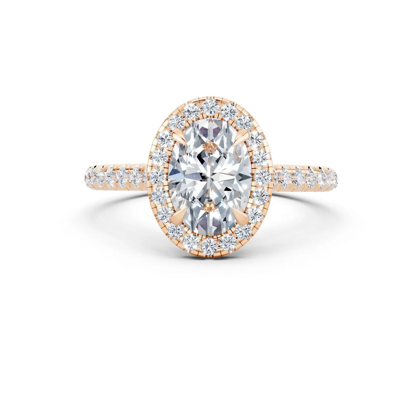Oval Diamond Engagement Ring with Single Halo and Pave Band Forever For Love