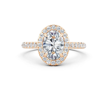 Oval Diamond Engagement Ring with Single Halo and Pave Band Forever For Love